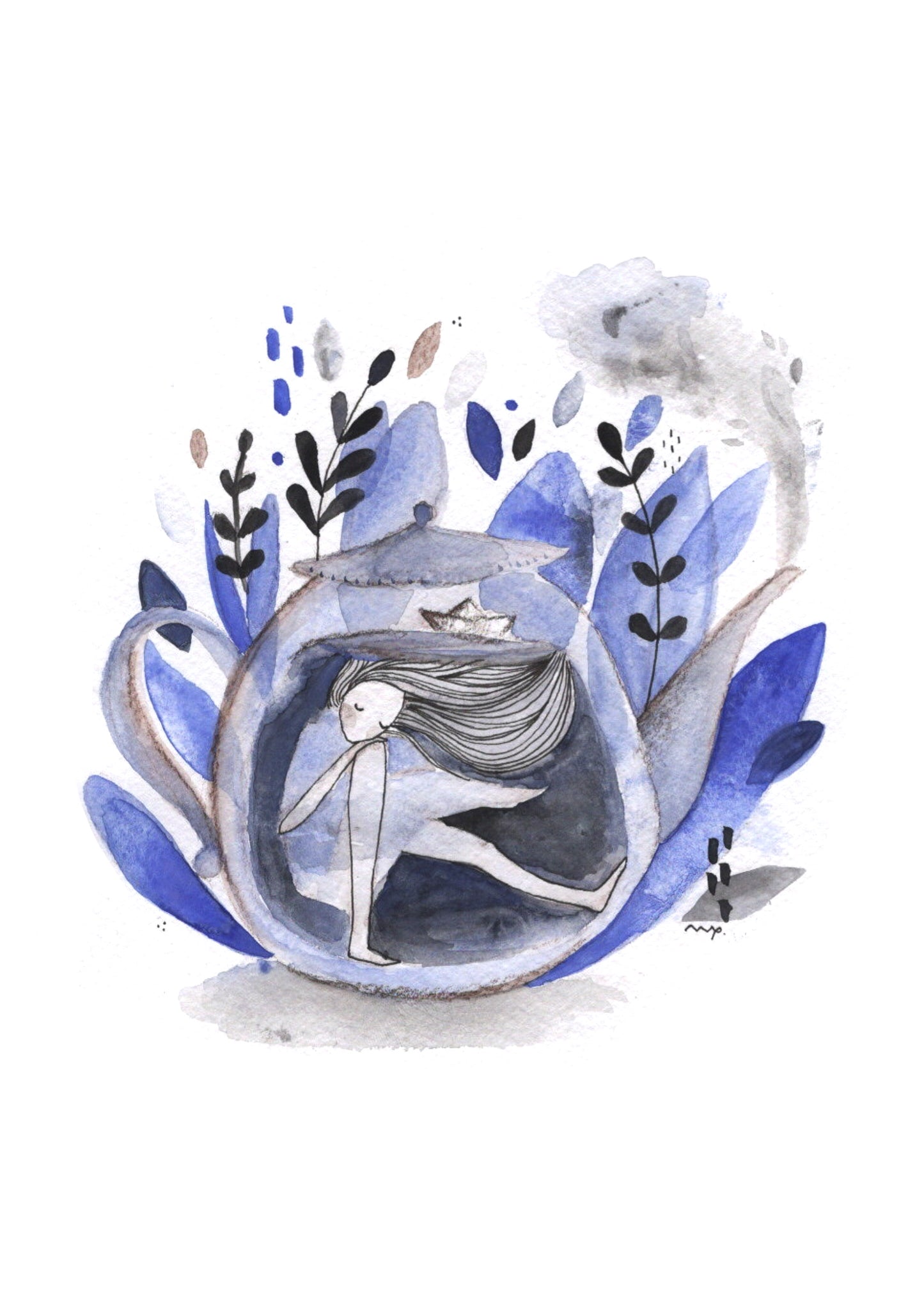 Mélyben, kékben - akvarell print