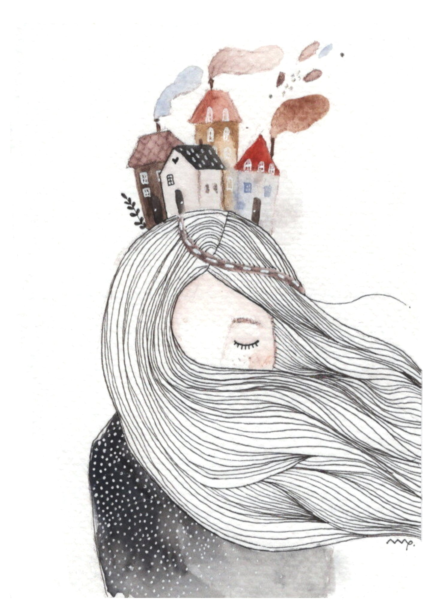 Otthon - akvarell print