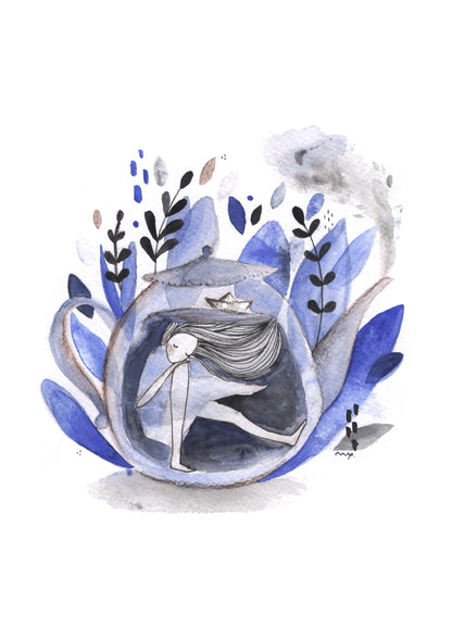 Mélyben, kékben - akvarell print