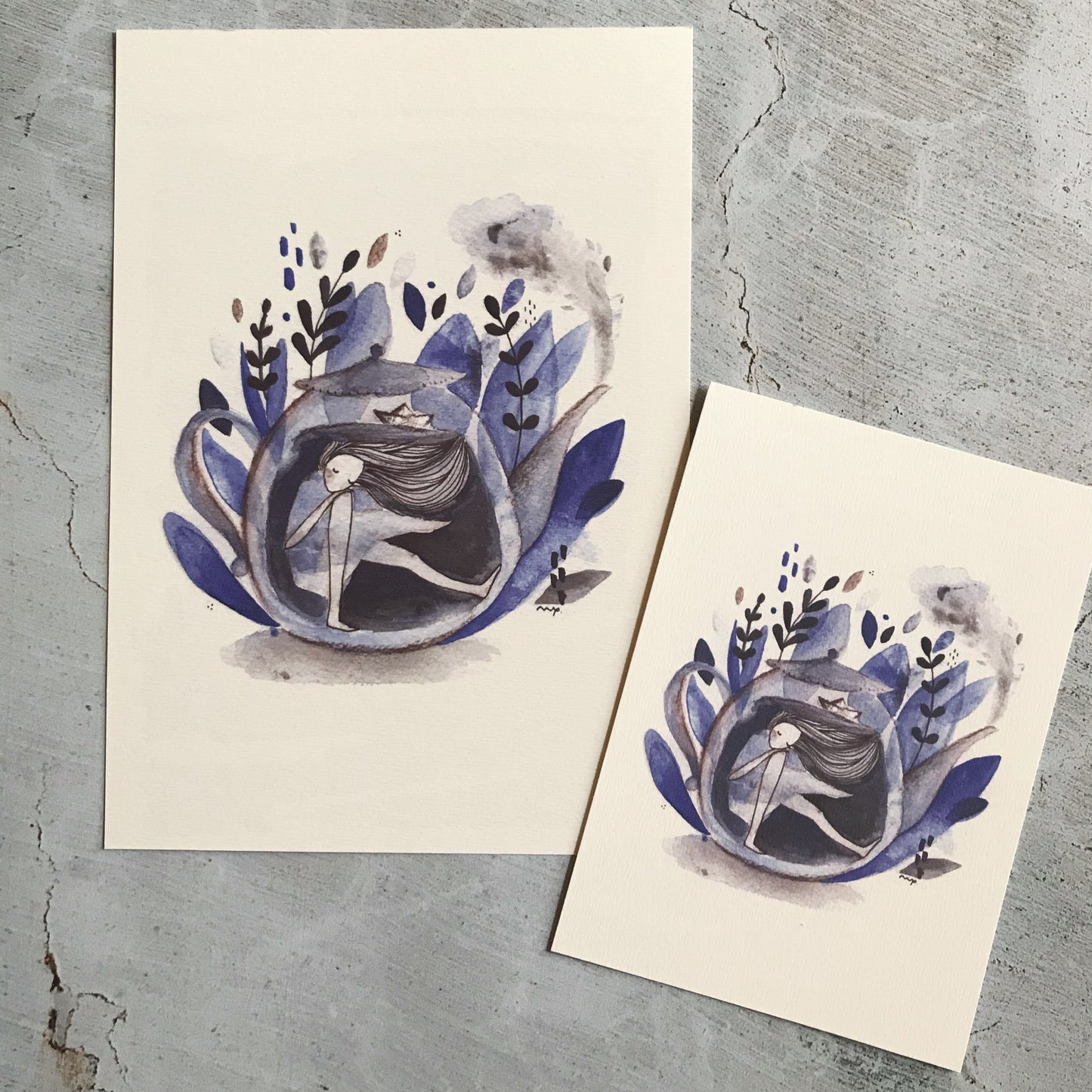 Mélyben, kékben - akvarell print